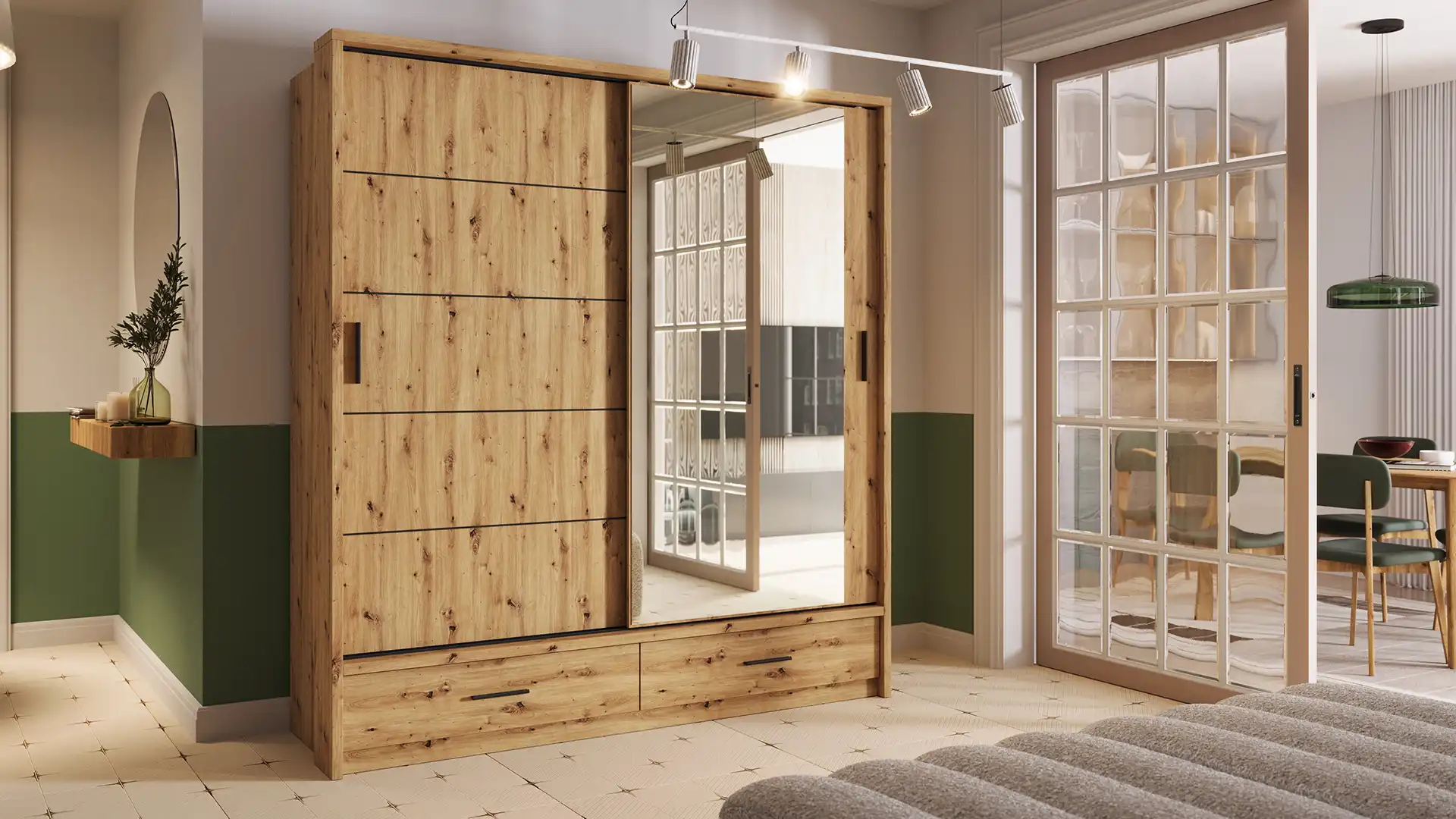 Is a sliding-door closet with a mirror in style?