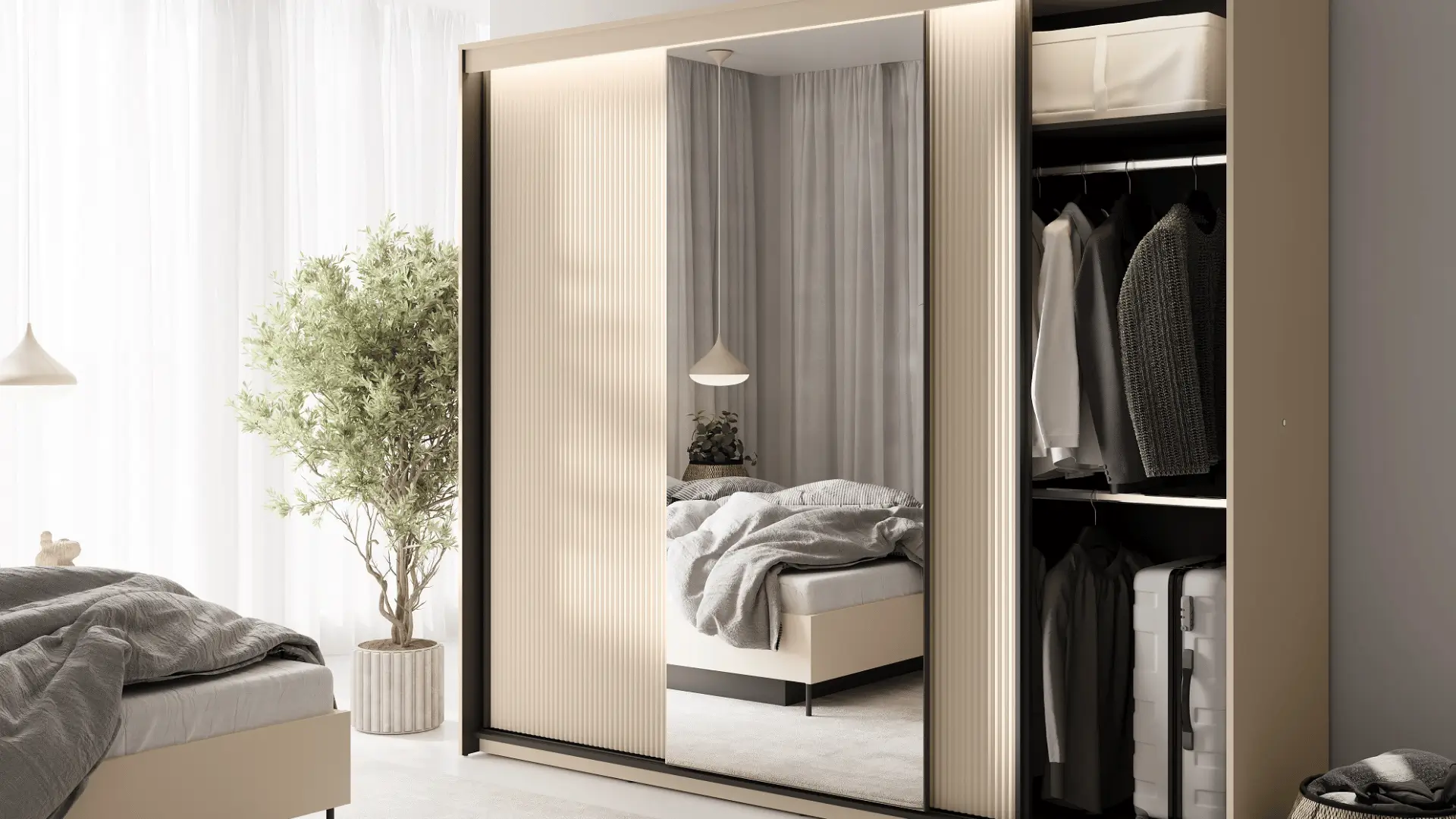 What are the advantages of a sliding-door closet?